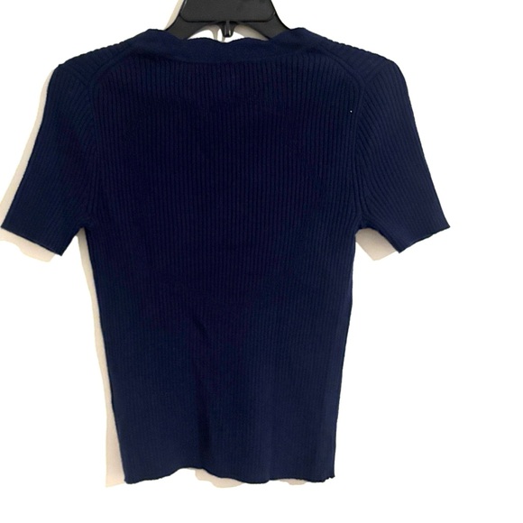 J. Crew Size XS Soft Dark Blue Scalloped Short Sleeve Cardigan Cotton Blend - Picture 8 of 9